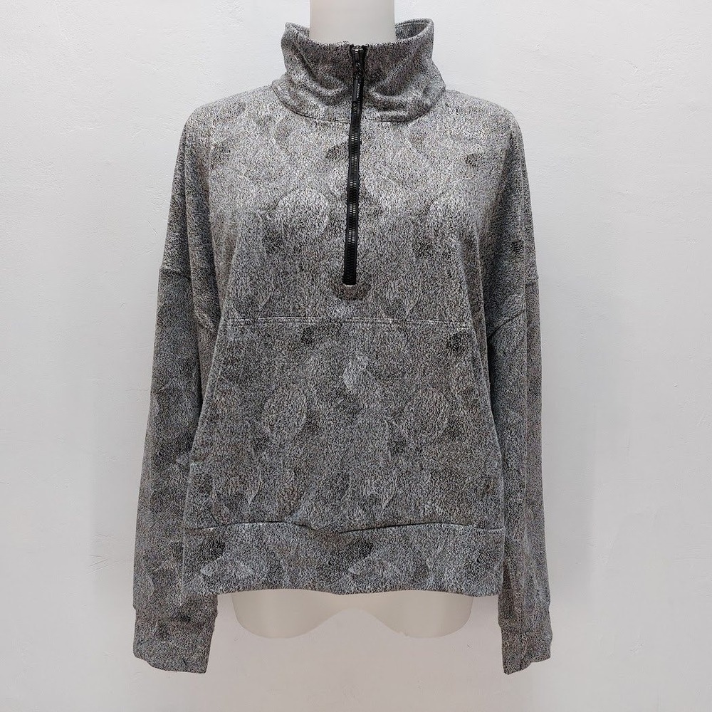 Kyodan Outdoor Quarter Zip Pullover Women's L Gray Abstract Fleece Gorpcore